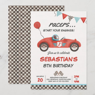 Race Car Birthday Red Racing Track Birthday Kaart