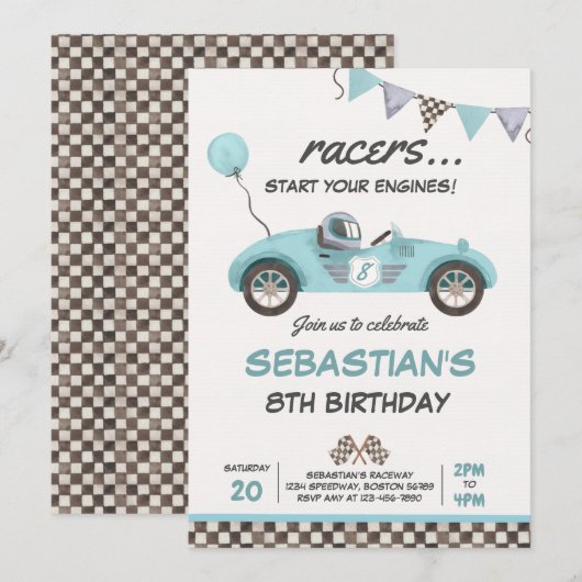 Race Car Birthday Red Racing Track Birthday Kaart (Voorkant / Achterkant)