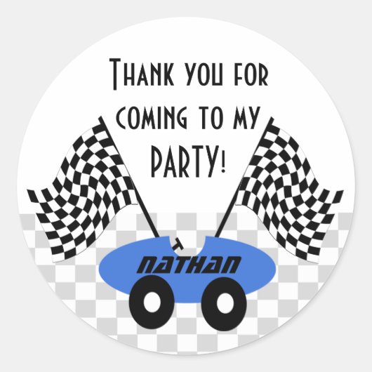 Race Car Birthday Ronde Sticker (Voorkant)