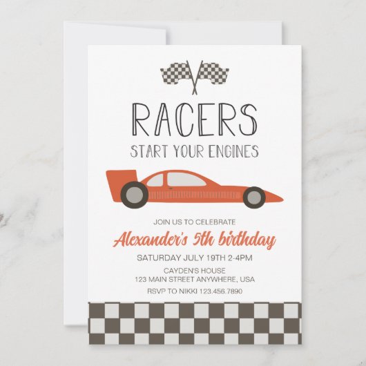 Race Car Birthday Uitnodiging (Voorkant)