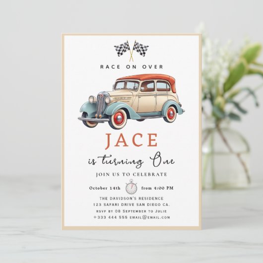 Race Car Birthday Uitnodiging (Staand voorkant)