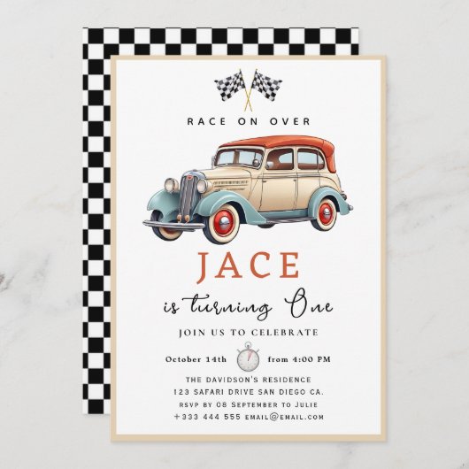 Race Car Birthday Uitnodiging (Voorkant / Achterkant)