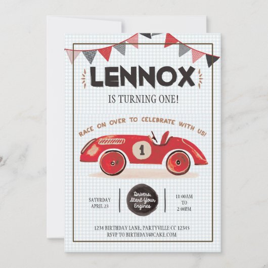 Race Car Birthday Uitnodiging (Voorkant)