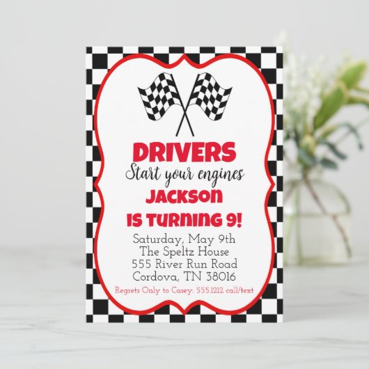 Race Car Birthday Uitnodiging (Staand voorkant)