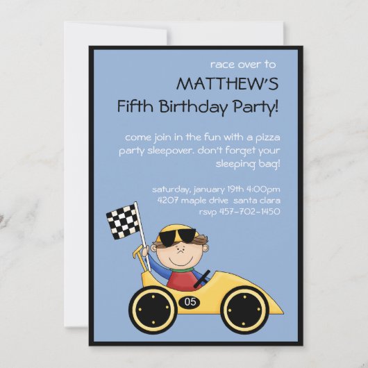 Race Car Birthday Uitnodiging (Voorkant)