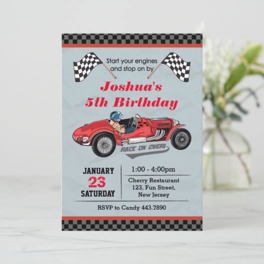 Race Car Birthday Uitnodiging (Staand voorkant)