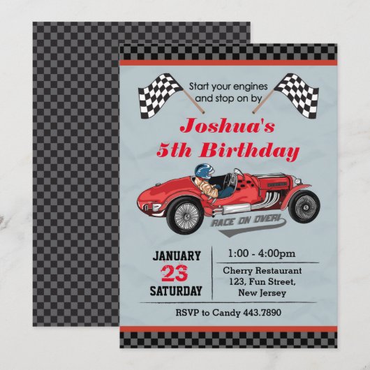 Race Car Birthday Uitnodiging (Voorkant / Achterkant)