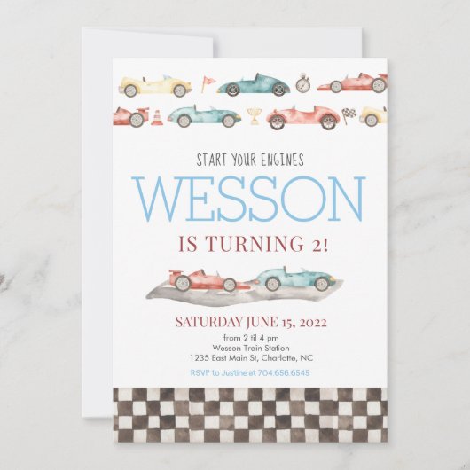 Race Car Birthday Uitnodiging (Voorkant)