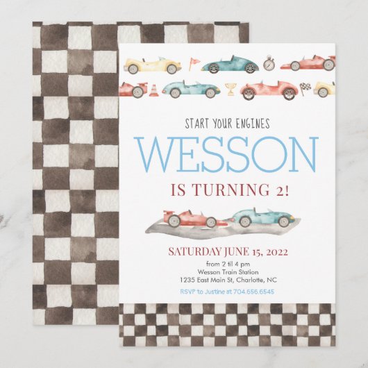 Race Car Birthday Uitnodiging (Voorkant / Achterkant)