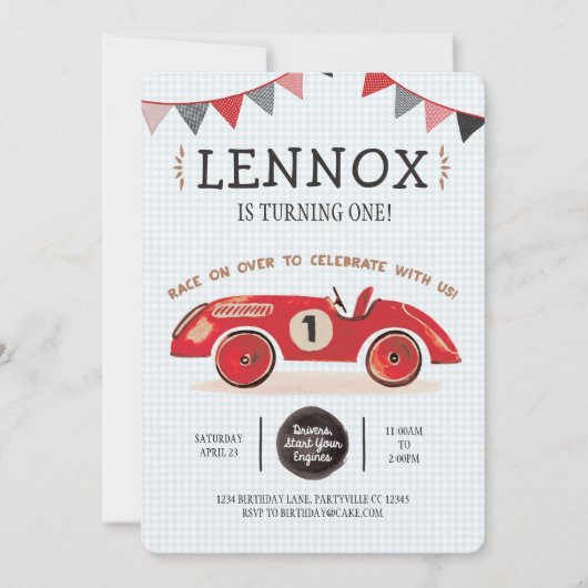 Race Car Birthday Uitnodiging (Voorkant)