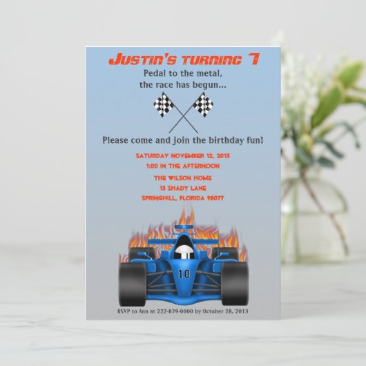 Race Car Birthday Uitnodiging (Staand voorkant)