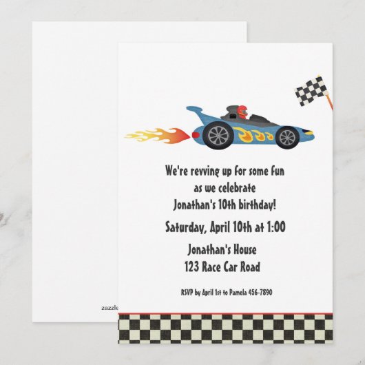 Race Car Birthday Uitnodiging (Voorkant / Achterkant)