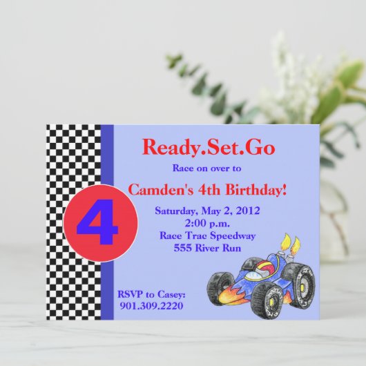 Race Car Birthday Uitnodiging (Staand voorkant)