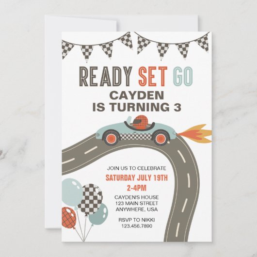 Race Car Birthday Uitnodiging (Voorkant)