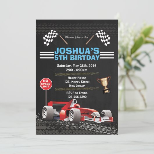 Race Car Birthday Uitnodiging (Staand voorkant)