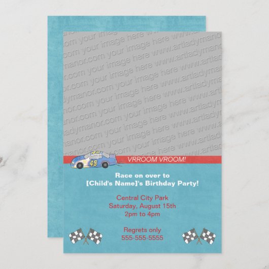 Race Car Birthday Uitnodiging (Voorkant / Achterkant)