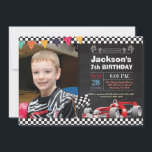Race Car Birthday Uitnodiging. Boy Birthday Party Kaart<br><div class="desc">Race Car Birthday Uitnodiging met aangepaste foto. Jongen Birthday party. Jongen Racing Car-verjaardagsfeestje uitnodigen. Chalkboard nodigt bday uit. Eerste eerste verjaardag. 1e 2e 3e 4e 5e 6e 7e 8e 10e 11e 13e 13e 14e 15e, om het even welke leeftijd. Voor verdere aanpassing, te klikken gelieve de knoop "van de Aanpassing...</div>