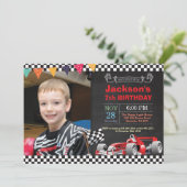 Race Car Birthday Uitnodiging. Boy Birthday Party Kaart (Staand voorkant)