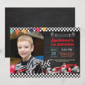 Race Car Birthday Uitnodiging. Boy Birthday Party Kaart (Voorkant / Achterkant)