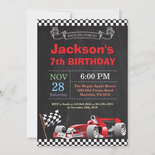 Race Car Birthday Uitnodiging. Boy Birthday Party Kaart (Voorkant)