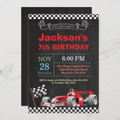 Race Car Birthday Uitnodiging. Boy Birthday Party Kaart (Voorkant / Achterkant)