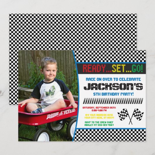 Race Car Birthday Uitnodiging | Uitnodiging tot ra (Voorkant / Achterkant)