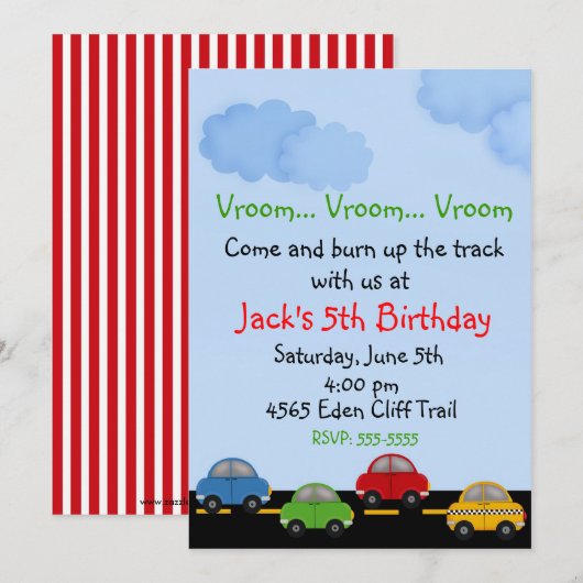 Race Car Birthday-uitnodigingen Kaart (Voorkant / Achterkant)