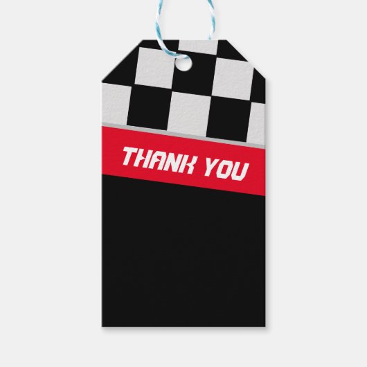 Race Car Black en Red First Birthday Bedankt Gi Cadeaulabel (Voorkant)