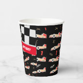 Race Car Black en Red First Birthday Custom Papieren Bekers (Links)