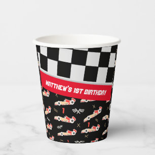 Race Car Black en Red First Birthday Custom Papieren Bekers