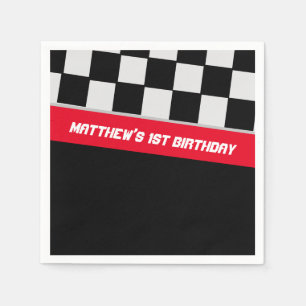 Race Car Black en Red First Birthday Custom Servet