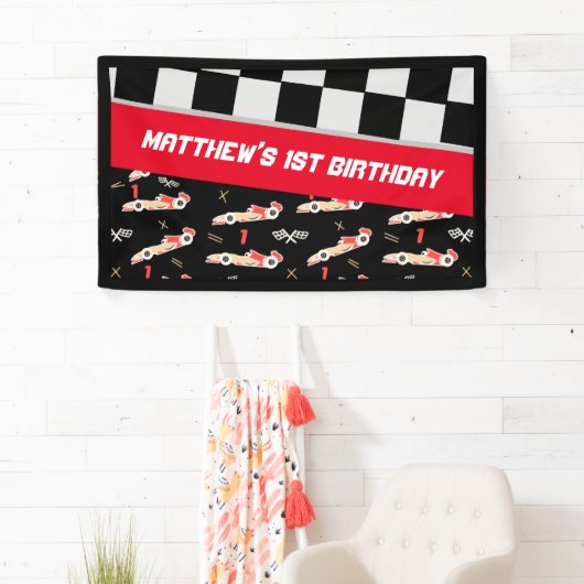Race Car Black en Red First Birthday Custom Spandoek (Insitu)