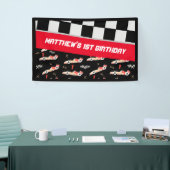 Race Car Black en Red First Birthday Custom Spandoek (Beurs)