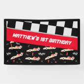 Race Car Black en Red First Birthday Custom Spandoek (Horizontaal)