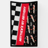 Race Car Black en Red First Birthday Custom Spandoek (Verticaal)
