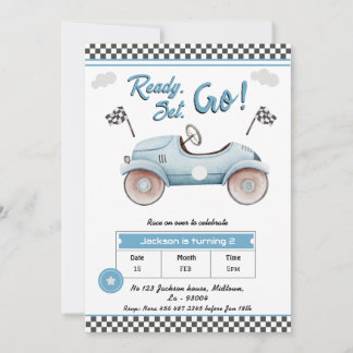 Race Car blauw Ready set go 2e verjaardag Kaart