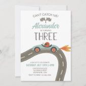  Race Car Blue Derde verjaardag Uitnodiging (Voorkant)