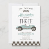 Race Car Blue Derde verjaardag Uitnodiging (Voorkant)