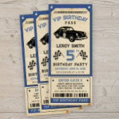  Race Car Blue Ticket Pass Verjaardagsfeest Kaart