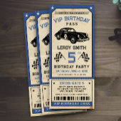  Race Car Blue Ticket Pass Verjaardagsfeest Kaart