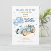 Race Car Blue Waterverf Boy Eerste Verjaardag Kaart (Staand voorkant)