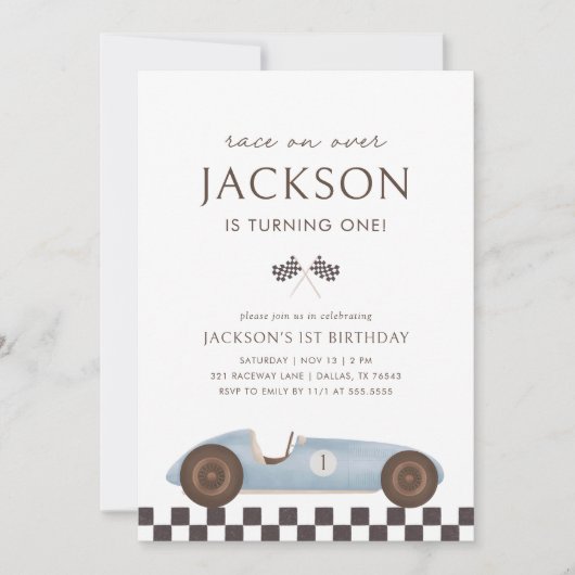 Race Car Boy 1e Verjaardag Kaart (Voorkant)