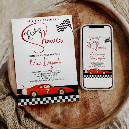 Race Car Boy Baby Shower |Fast and Fun Baby Shower Kaart