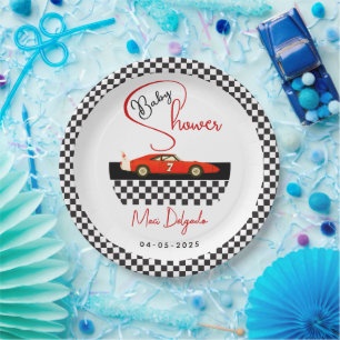 Race Car Boy Baby Shower   Little Racer Feestje Papieren Bordje
