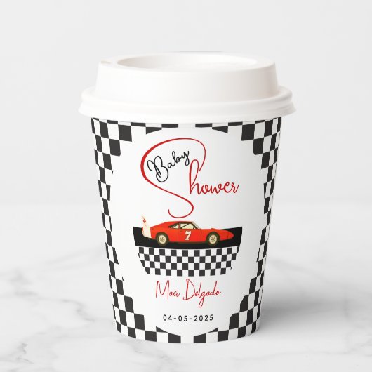 Race Car Boy Baby Shower | Little Racer Party Papieren Bekers (Achterkant)