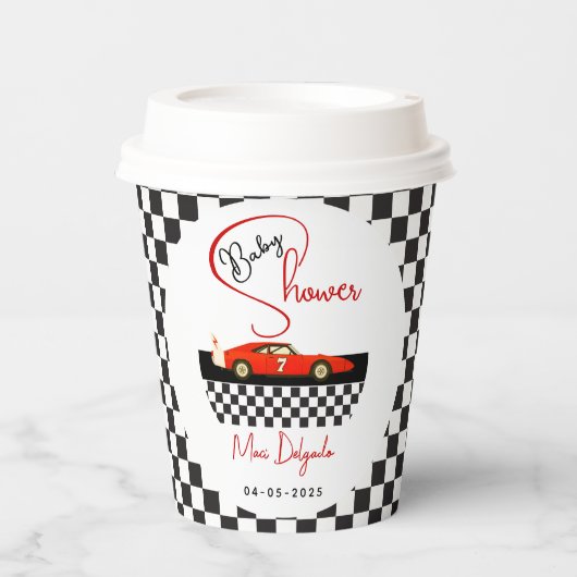 Race Car Boy Baby Shower | Little Racer Party Papieren Bekers (Voorkant)