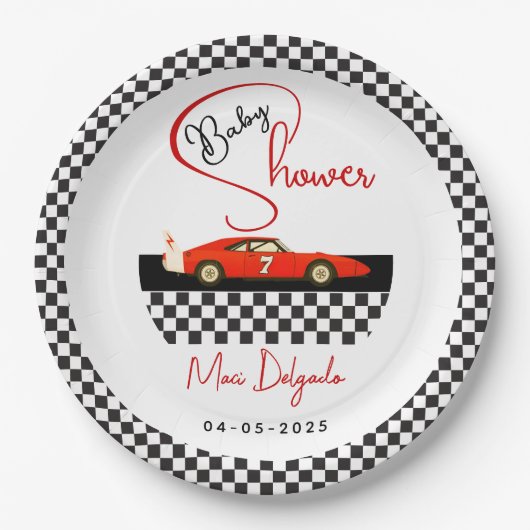 Race Car Boy Baby Shower | Little Racer Party Papieren Bordje (Voorkant)