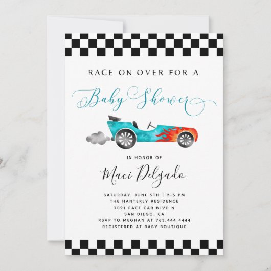 Race Car Boy Baby shower Uitnodiging (Voorkant)