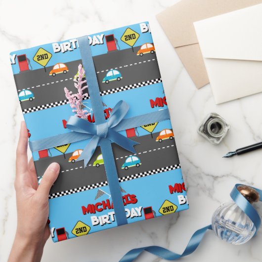 Race Car Boy Birthday Party Cadeaupapier (Geschenken)