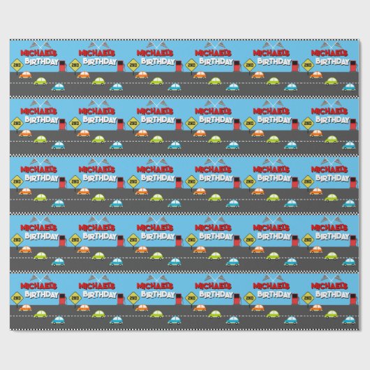 Race Car Boy Birthday Party Cadeaupapier (Vlak)